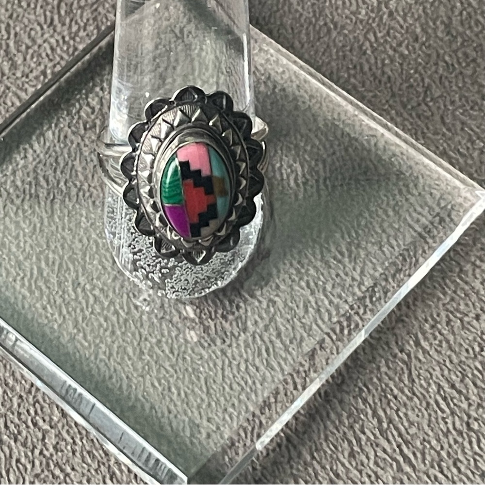 Sterling Silver Multi Stone Inlay Ring